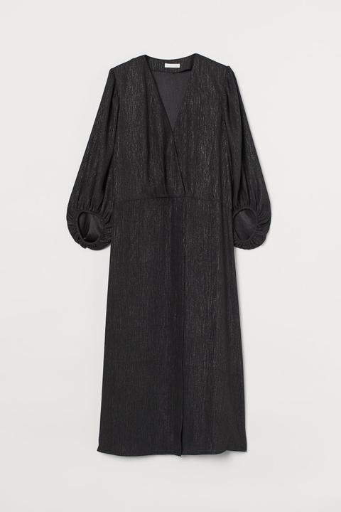 Vestido Cruzado Manga Globo - Negro
