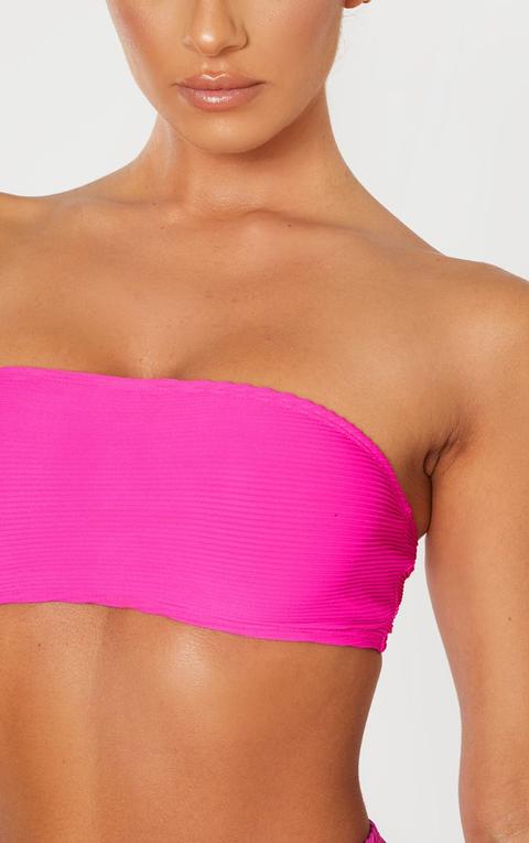 pink ribbed bandeau bikini