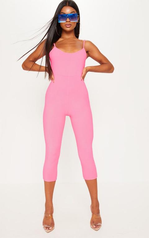 Neon Pink Strappy Unitard, Neon Pink