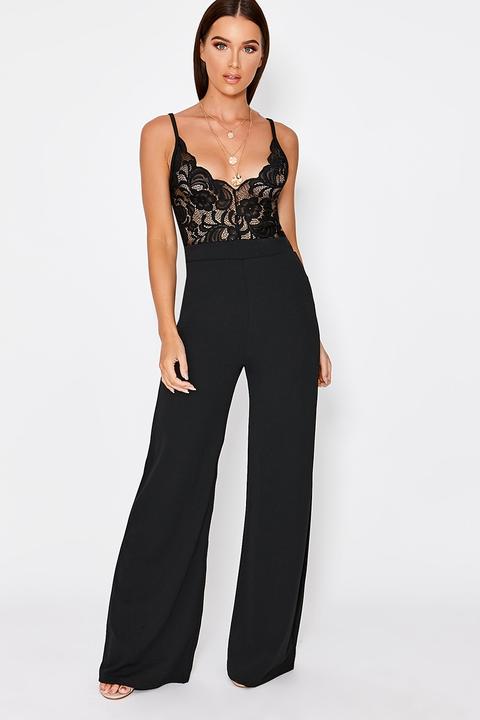 Black Jumpsuits - Arial Black Lace Plunge Jumpsuit