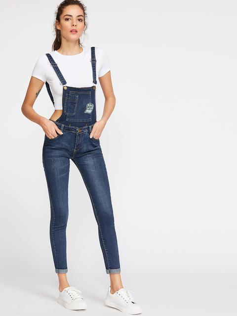 Salopette Di Jeans Con Ricamo