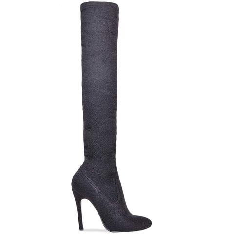 Latisha - Over Knee Boots In Black Glitter Fabric