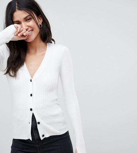 Asos Design Tall - Cardigan In Maglina A Coste Con Bottoni - Crema