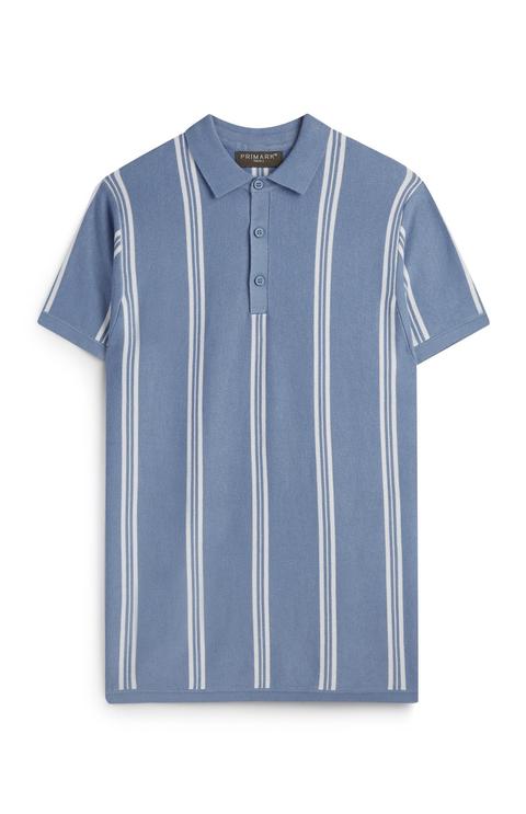 Kem Cetinay Blue Stripe Knitted Polo Shirt