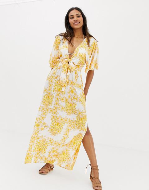 Seafolly - Robe Longue De Plage Motif Tournesol - Jaune - Jaune