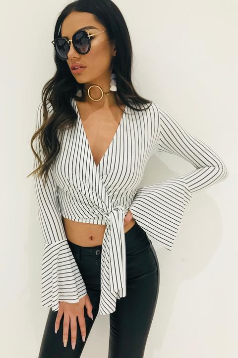 Frankie White Pinstripe Tie Top