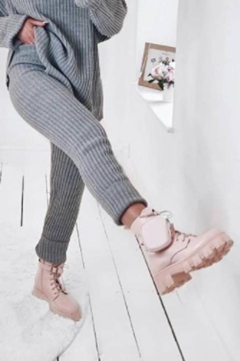 Baby Pink Chunky Pocket Detail Ankle Boots