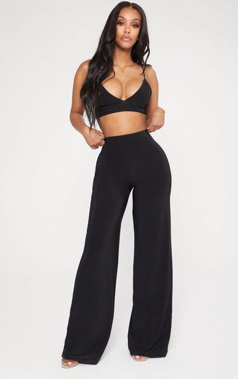 Shape Black Slinky High Waisted Wide Leg Trousers