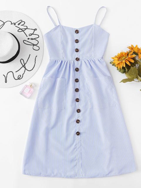 Vestido De Tirante De Rayas Con Botón
