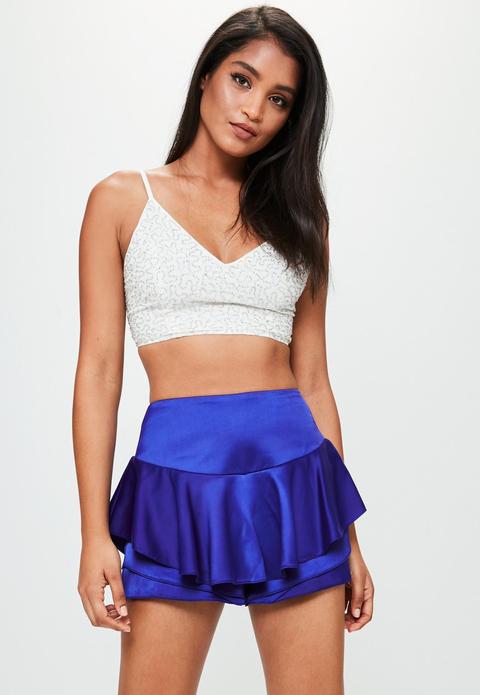 Blue Satin Frill Skort, Blue