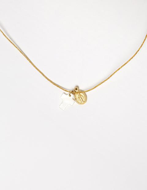 Collar Corto Cruz Virgen Dorado