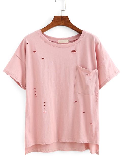 Ripped High-low Pocket T-shirt