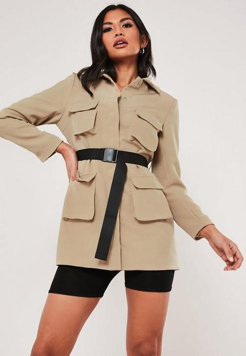 Petite Sand Belted Long Sleeve Mini Dress, Camel