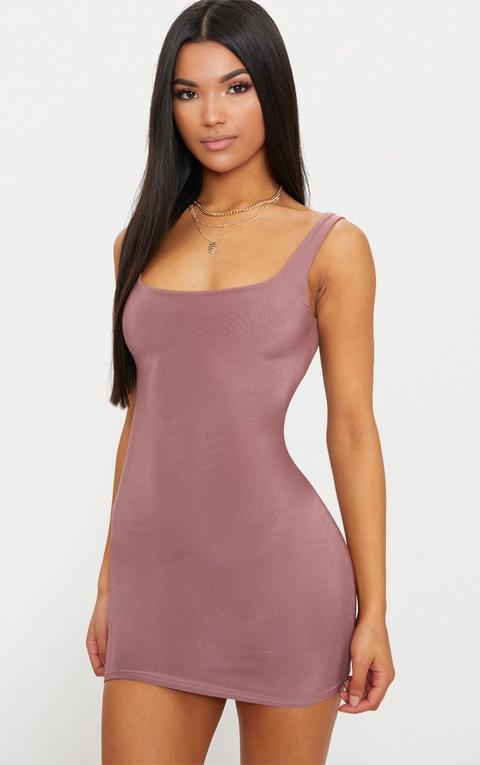 Dark Mauve Second Skin Slinky Scoop Neck Bodycon Dress