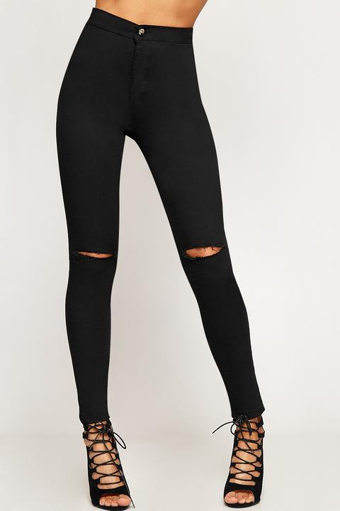 Bella High Waisted Ripped Knee Skinny Jeans