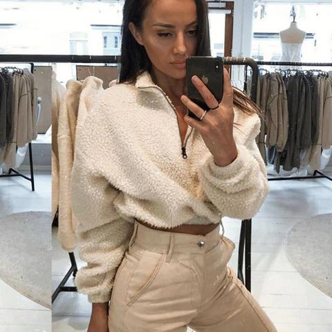 Felpa Artic Corta Simil Pile Con Zip