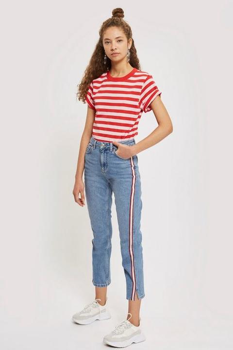 Womens Petite Stripe Straight Leg Jeans - Bleach Denim, Bleach Denim