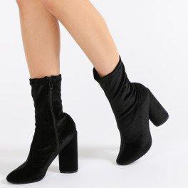 Elsa Sock Fit Round Heel Ankle Boots In Black Velvet