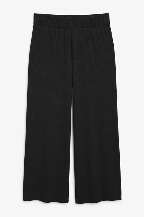 Wide Ribbed Trousers - Black