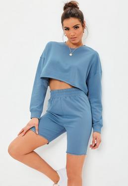 Set Mit Radlerhose Und Crop-pullover In Blau