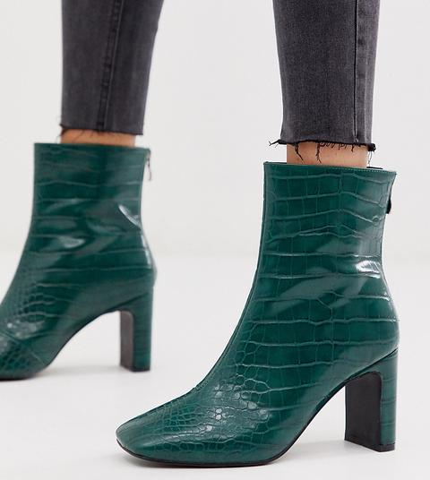 Botines De Tacón Cuadrado De Tejido Vegetal Efecto Cocodrilo En Verde Exclusivos Sanaa De Z_code_z