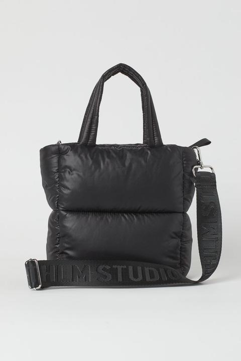 Sac Shopping Matelassé Avec Bandoulière - Noir