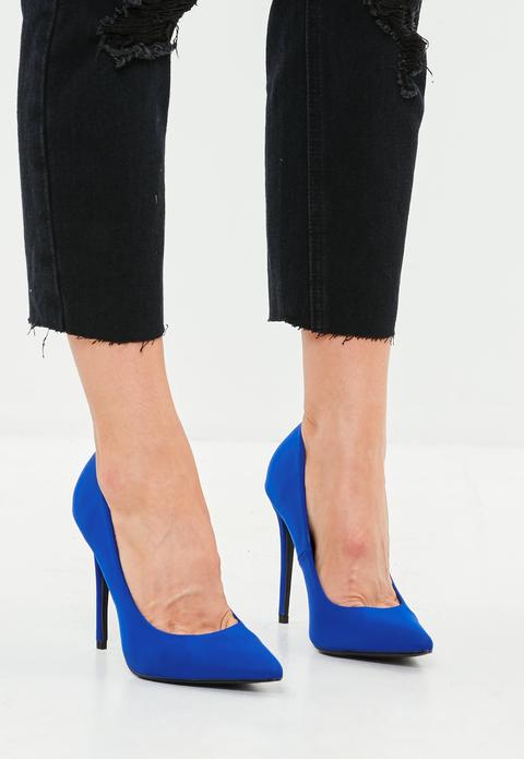 Blue Satin Pointed Court Shoe