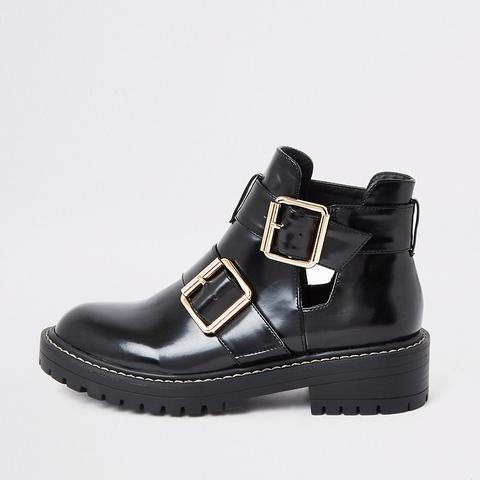 Black Patent Cut Out Side Chunky Boots