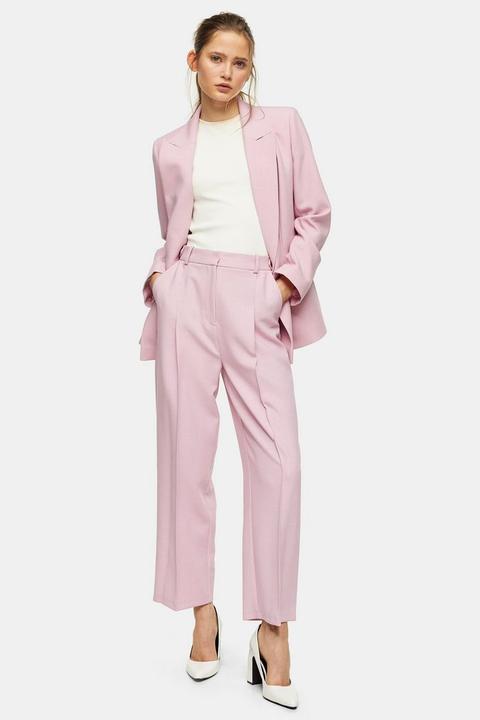 Pink Tab Waist Straight Trousers