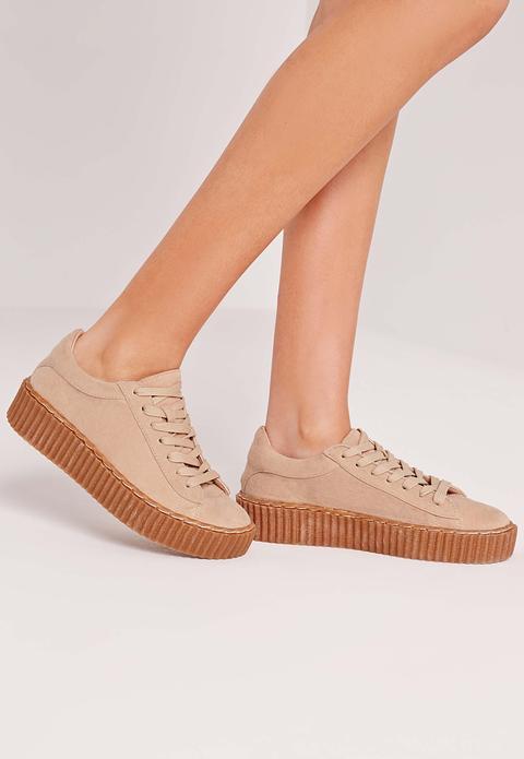 Lace Up Flatform Trainers Nude