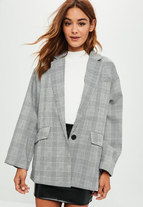 Grey Checkered Blazer, Grey