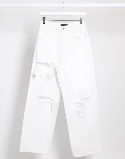 Asos Design High Rise 'relaxed' Dad Jeans With Extreme Rips In White