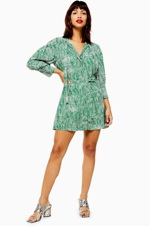 Tall Green Animal Pintuck Dress