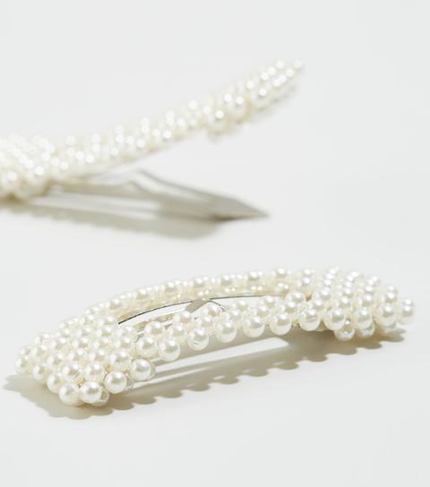 2 Pack Cream Faux Pearl Hair Clips New Look