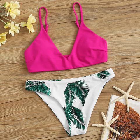 Random Leaf Print Mix And Match Bikini Set