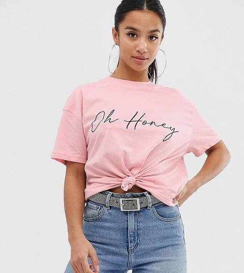 Missguided Petite T-shirt With Oh Honey Slogan In Pink