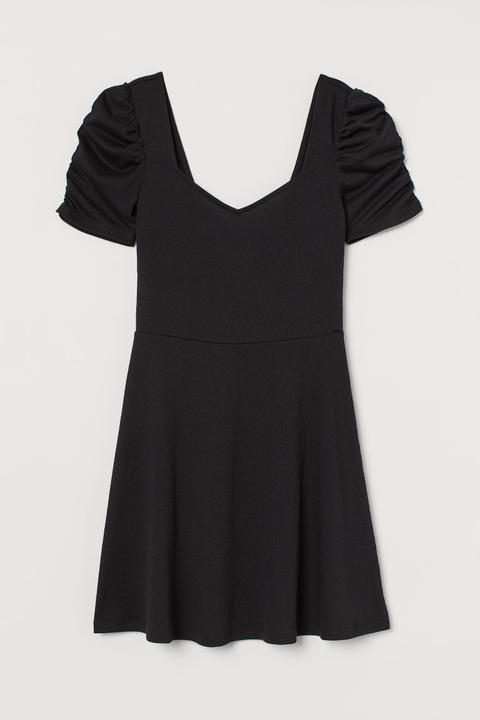 Vestido Con Mangas Puffy - Negro