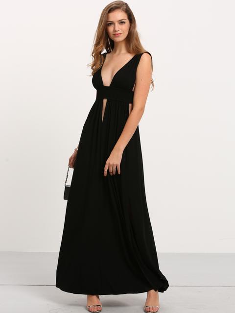 Vestido Escote Pico Maxi Negro