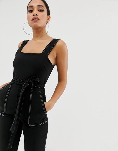 Esclusiva Boohoo Petite - Tuta Jumpsuit Nera Con Cuciture A Contrasto - Nero  from ASOS on 21 Buttons