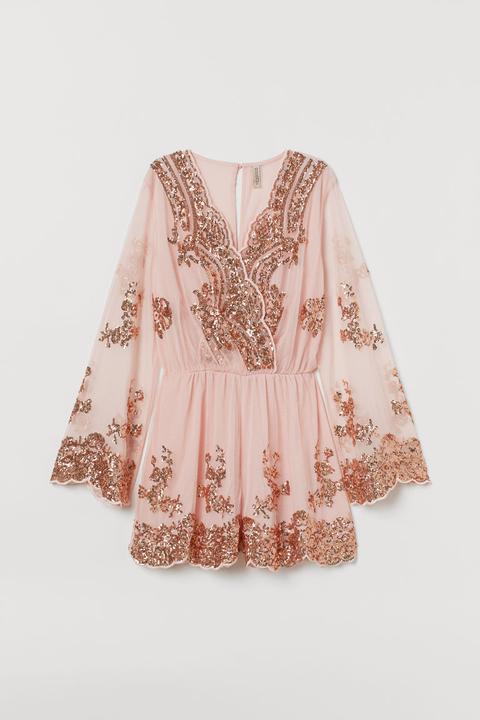 H & M - Tuta Corta Con Paillettes - Rosa