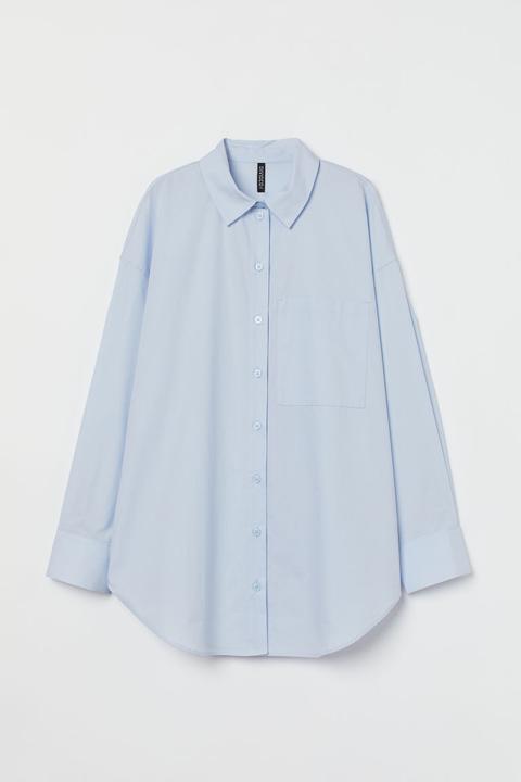 Camisa Oversize De Algodón - Azul