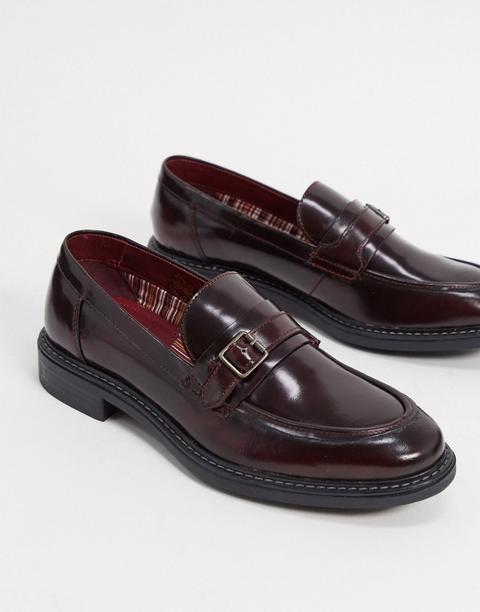 Base London Castor Loafers In Hi Shine Bordo-red