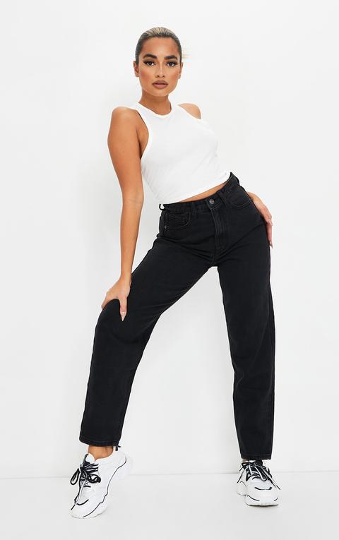 Prettylittlething Petite Washed Black Mom Jean