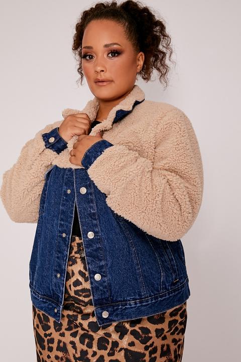 Blue Jackets - Curve Dani Dyer Blue Denim Teddy Fur Oversized Jacket