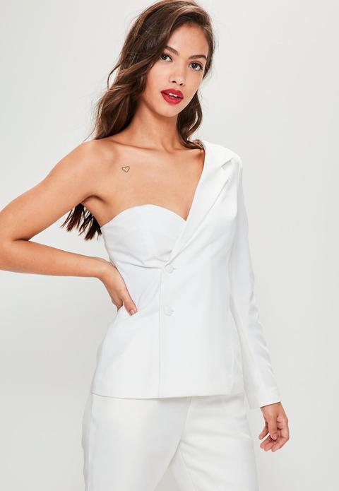 white one shoulder blazer