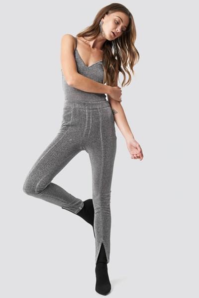 Na-kd Party Glittery Front Slit Pants - Silver