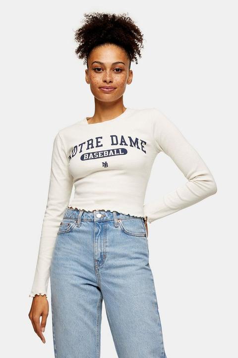 Notre Dame Long Sleeve Crop T-shirt In White