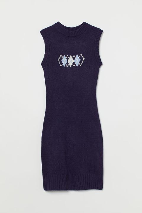 Knitted Sweater-vest Dress - Blue