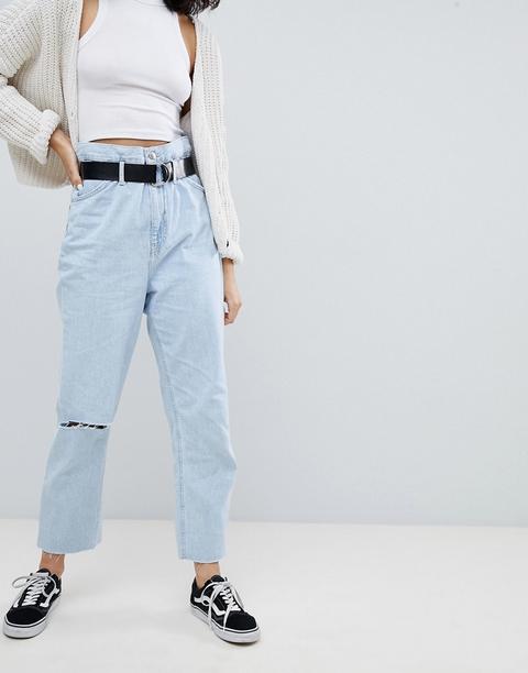 Bershka - Jeans Blu Con Vita Alta Con Cintura - Viola