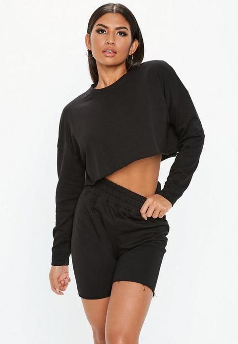 Black Cropped Sweater Cycling Shorts Set Black from Missguided